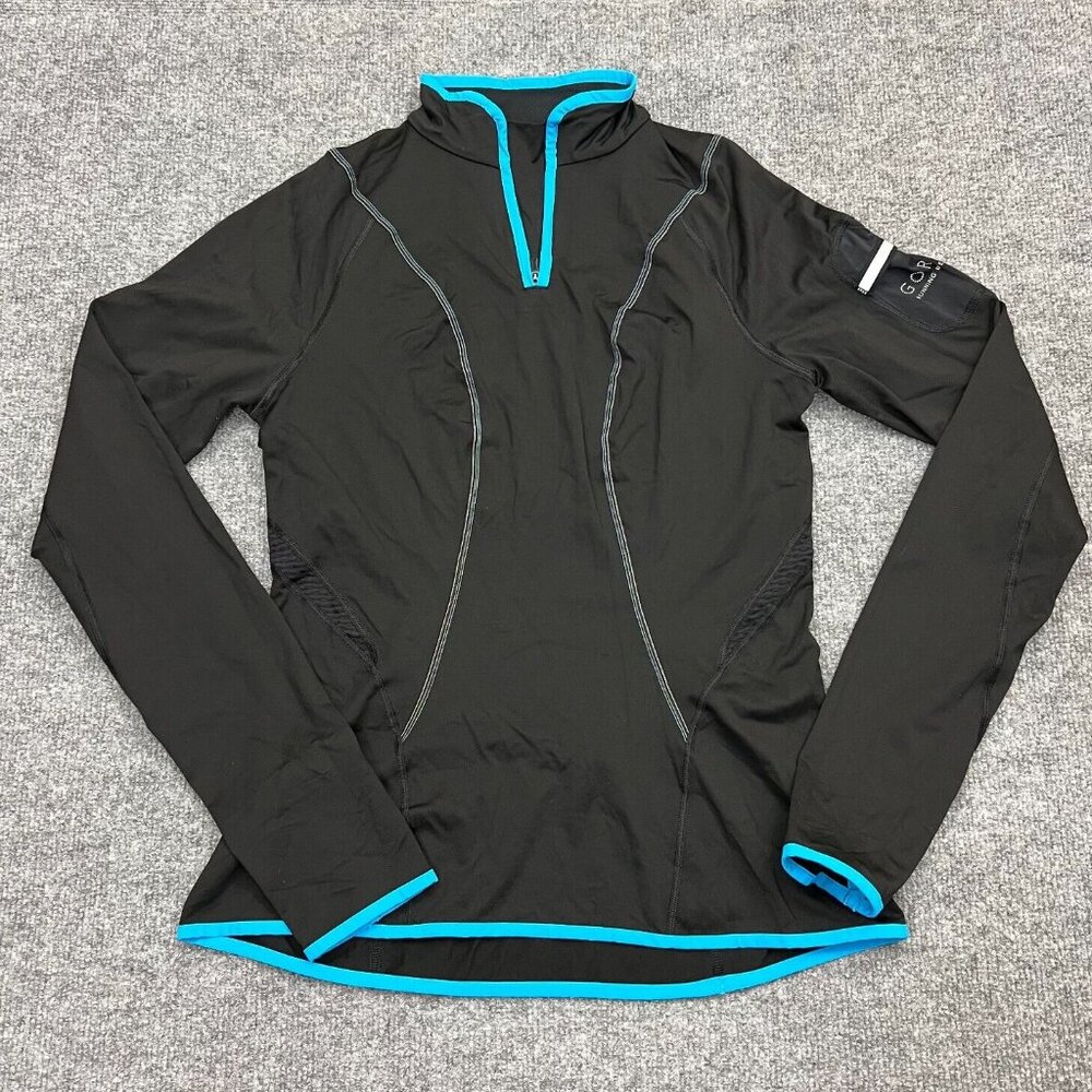 Gore Running Wear Windstopper Womens Large Black Blue Jacket Activewear